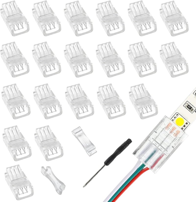 EPLZON 3 Pin 8 mm LED Strip Connector - Quick Connector RGB Lights Adapter for 5050 LED RGB Strip Light (20pcs) - Image 1
